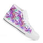 Neon Skull Floral Pattern Print White High Top Sneakers