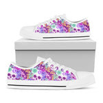 Neon Skull Floral Pattern Print White Low Top Sneakers