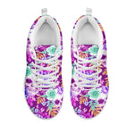 Neon Skull Floral Pattern Print White Running Shoes