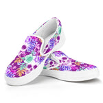 Neon Skull Floral Pattern Print White Slip On Sneakers