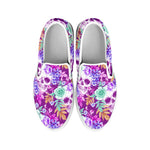 Neon Skull Floral Pattern Print White Slip On Sneakers
