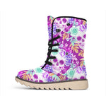 Neon Skull Floral Pattern Print Winter Boots