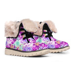 Neon Skull Floral Pattern Print Winter Boots