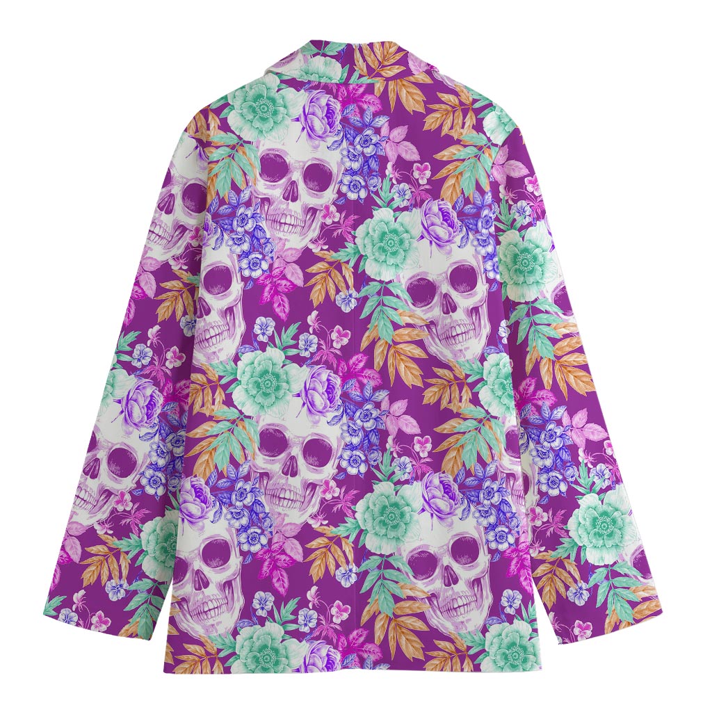 Neon Skull Floral Pattern Print Women's Blazer