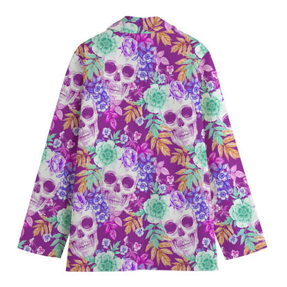 Neon Skull Floral Pattern Print Women's Blazer
