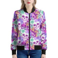 Neon Skull Floral Pattern Print Women's Bomber Jacket