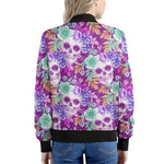 Neon Skull Floral Pattern Print Women's Bomber Jacket