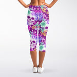 Neon Skull Floral Pattern Print Women's Capri Leggings