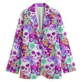 Neon Skull Floral Pattern Print Women's Cotton Blazer