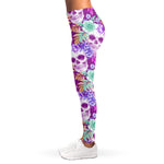 Neon Skull Floral Pattern Print Women's Leggings