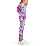 Neon Skull Floral Pattern Print Women's Leggings