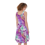Neon Skull Floral Pattern Print Women's Sleeveless Dress