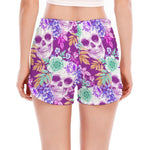 Neon Skull Floral Pattern Print Women's Split Running Shorts