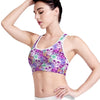 Neon Skull Floral Pattern Print Women's Sports Bra