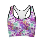 Neon Skull Floral Pattern Print Women's Sports Bra