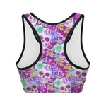 Neon Skull Floral Pattern Print Women's Sports Bra