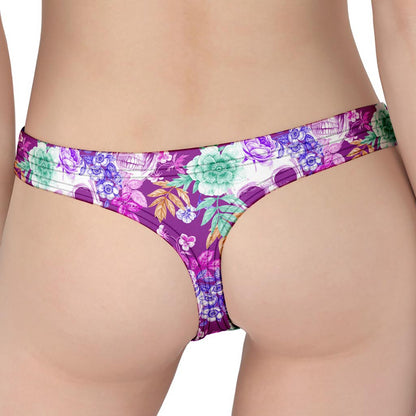 Neon Skull Floral Pattern Print Women's Thong