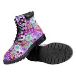 Neon Skull Floral Pattern Print Work Boots