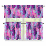 Neon Trippy Pineapple Pattern Print 3 Piece Kitchen Curtains