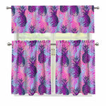 Neon Trippy Pineapple Pattern Print 3 Piece Kitchen Curtains