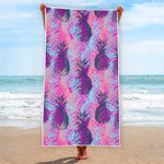 Neon Trippy Pineapple Pattern Print Beach Towel