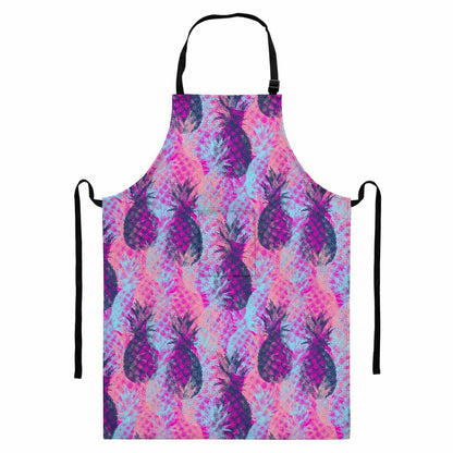 Neon Trippy Pineapple Pattern Print Bib Apron With Pocket