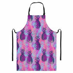 Neon Trippy Pineapple Pattern Print Bib Apron With Pocket