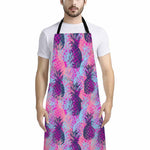 Neon Trippy Pineapple Pattern Print Bib Apron With Pocket