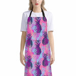 Neon Trippy Pineapple Pattern Print Bib Apron With Pocket