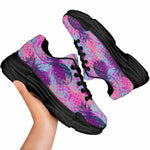 Neon Trippy Pineapple Pattern Print Black Chunky Shoes