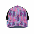 Neon Trippy Pineapple Pattern Print Black Mesh Trucker Hat