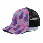 Neon Trippy Pineapple Pattern Print Black Mesh Trucker Cap