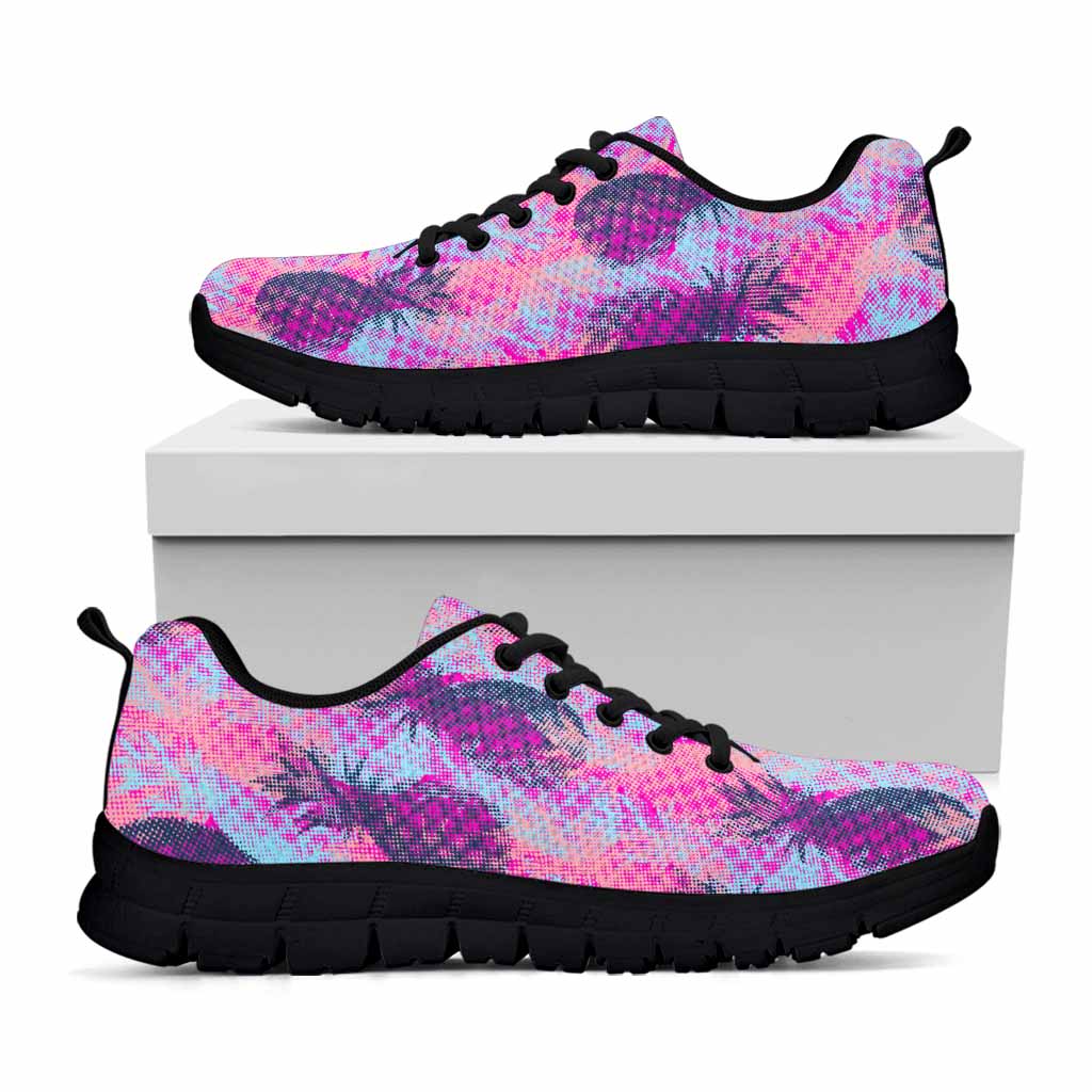 Neon Trippy Pineapple Pattern Print Black Running Shoes