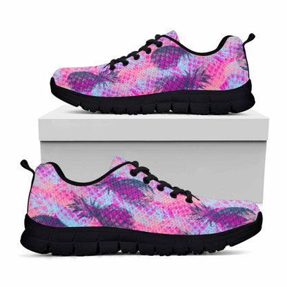 Neon Trippy Pineapple Pattern Print Black Running Shoes