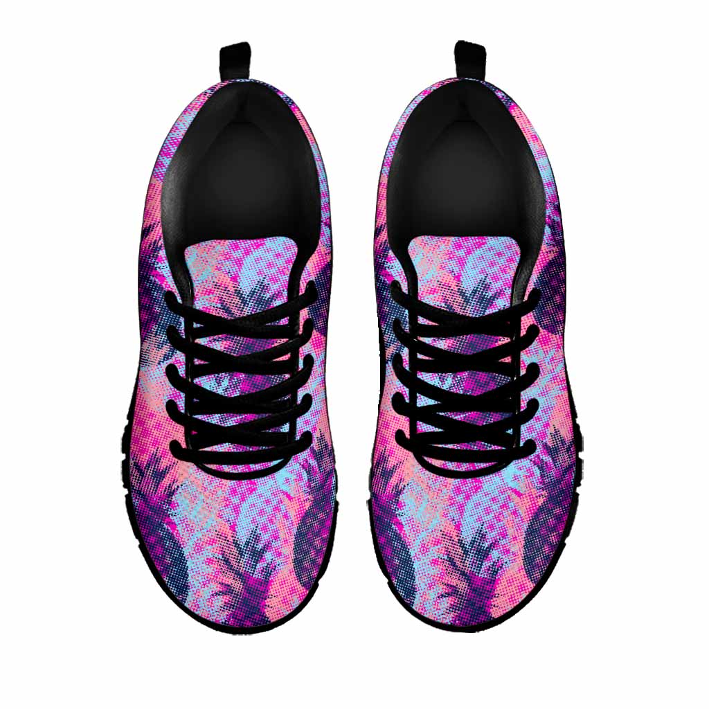 Neon Trippy Pineapple Pattern Print Black Running Shoes