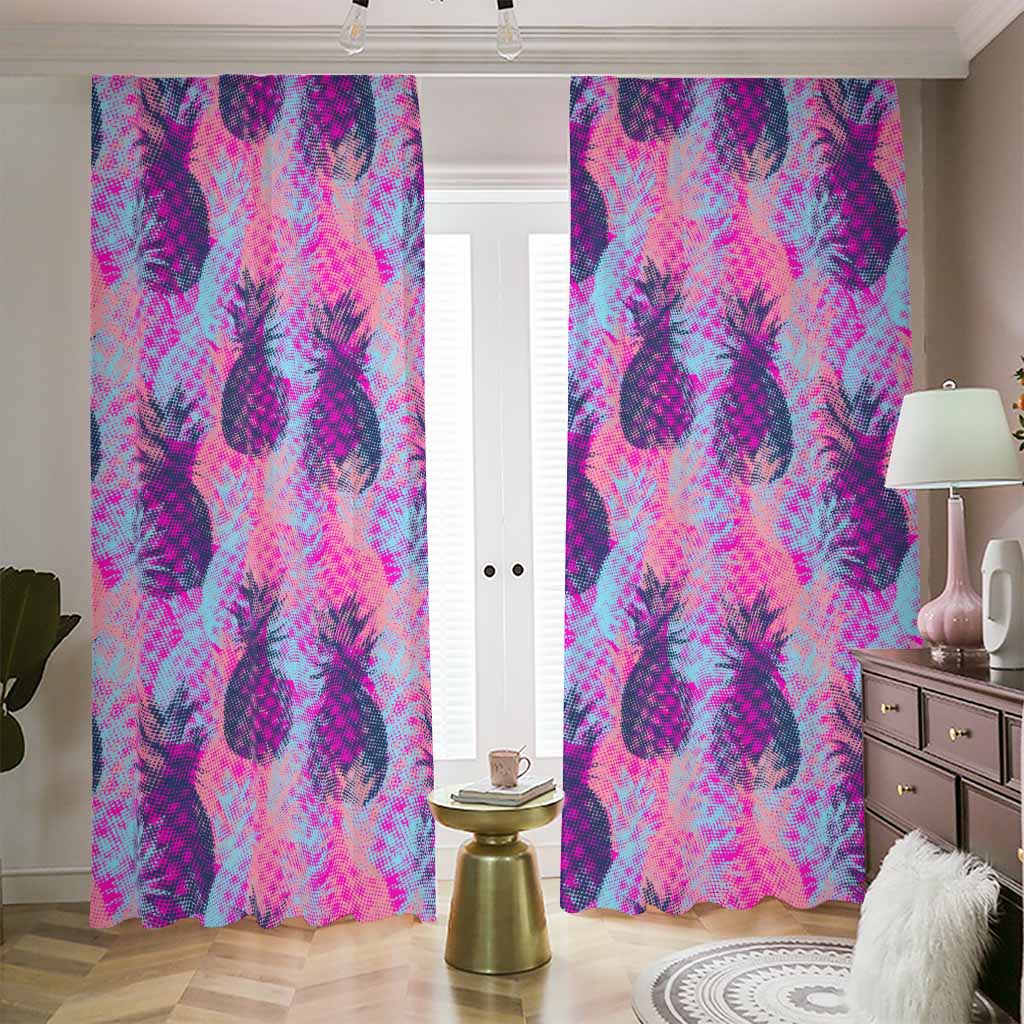 Neon Trippy Pineapple Pattern Print Blackout Pencil Pleat Curtains