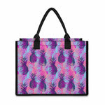 Neon Trippy Pineapple Pattern Print Canvas Tote Bag