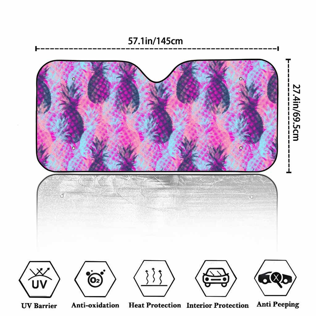 Neon Trippy Pineapple Pattern Print Car Windshield Sun Shade