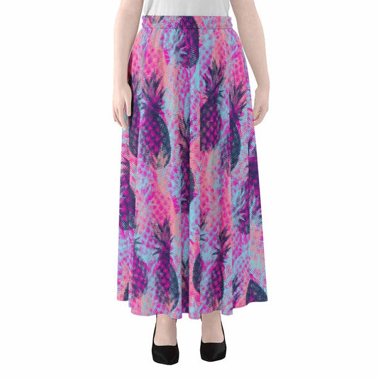Neon Trippy Pineapple Pattern Print Chiffon Maxi Skirt