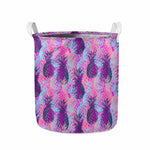 Neon Trippy Pineapple Pattern Print Collapsible Laundry Basket