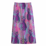 Neon Trippy Pineapple Pattern Print Cotton Front Slit Maxi Skirt