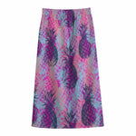 Neon Trippy Pineapple Pattern Print Cotton Front Slit Maxi Skirt