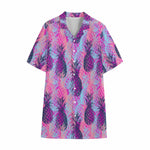 Neon Trippy Pineapple Pattern Print Cotton Hawaiian Shirt
