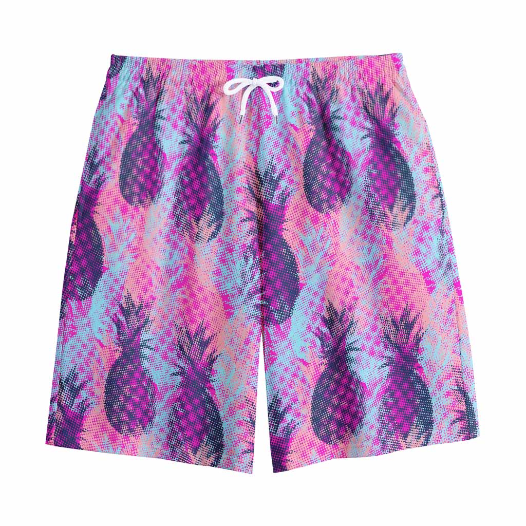 Neon Trippy Pineapple Pattern Print Cotton Shorts