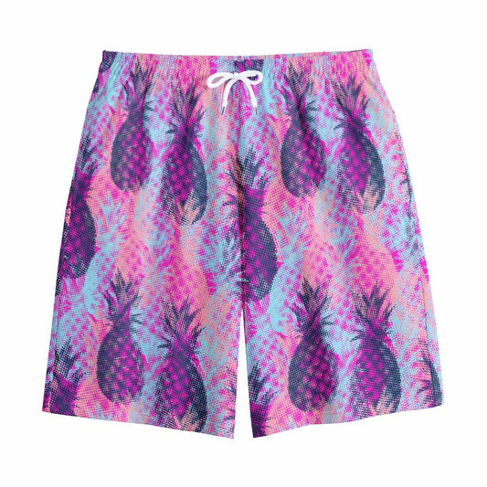 Neon Trippy Pineapple Pattern Print Cotton Shorts