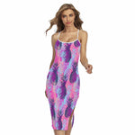 Neon Trippy Pineapple Pattern Print Cross Back Cami Dress