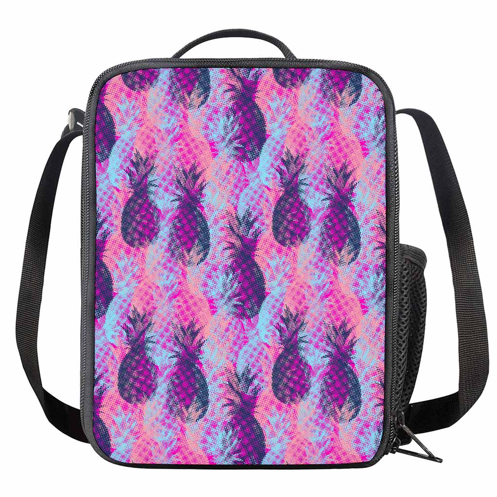 Neon Trippy Pineapple Pattern Print Crossbody Lunch Bag