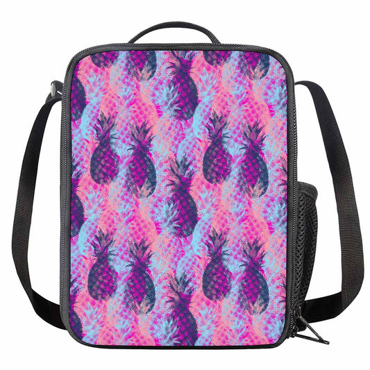 Neon Trippy Pineapple Pattern Print Crossbody Lunch Bag