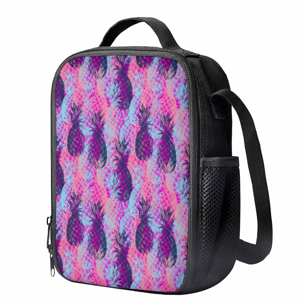 Neon Trippy Pineapple Pattern Print Crossbody Lunch Bag