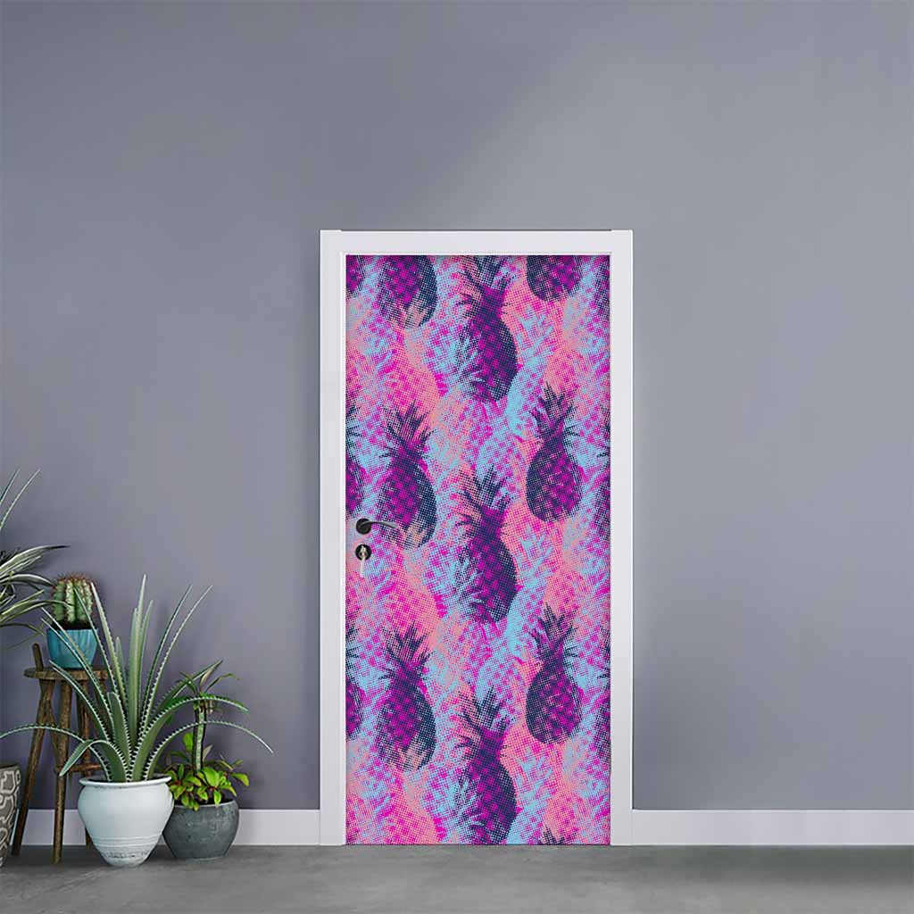 Neon Trippy Pineapple Pattern Print Door Sticker